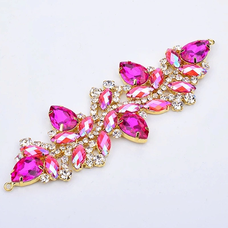Hot Sale Vintage Colors Gold Plated Crystal Rhinestone Applique For Women Dressing