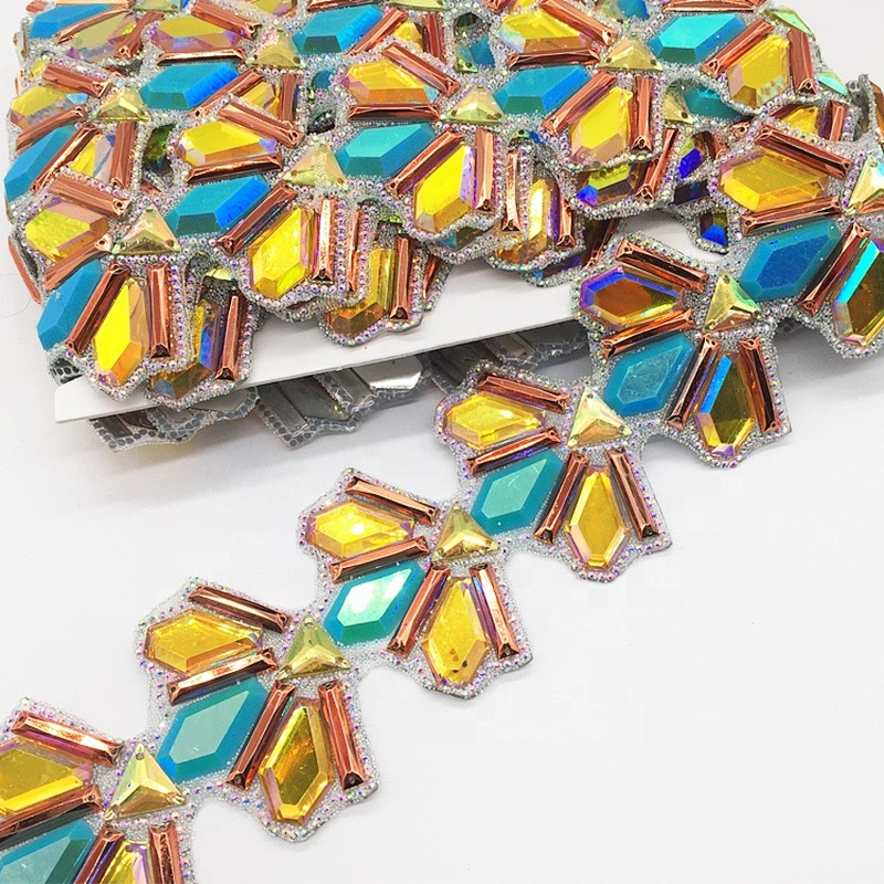 custom wholesale DIY decoration colors resin tape hot fix rhinestone ribbon chain trimming