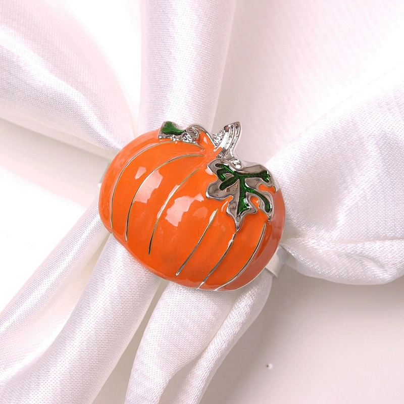 wholesale wedding Christmas dinner accessories gold orange enamel metal disposable pumpkin shaped napkin holder ring