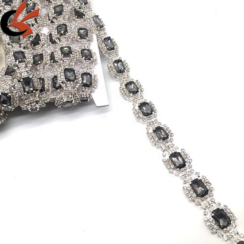Hot sale handmade jewelry crystal fringe black diamond grey glass rhinestone trimmings for dresses