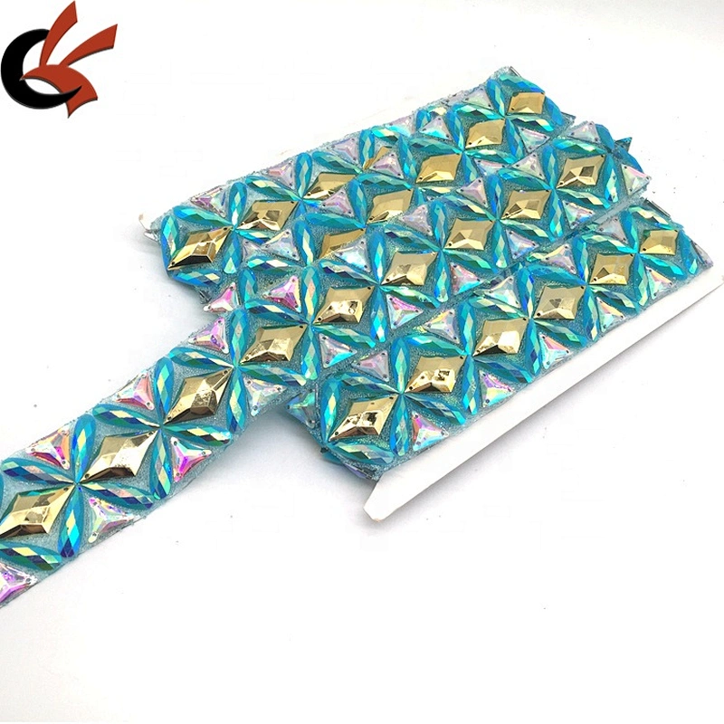 Custom Luxury Indian Clothing Market Selling Rhinestone Beaded Trims Hot Fix Fabric Trim Tape