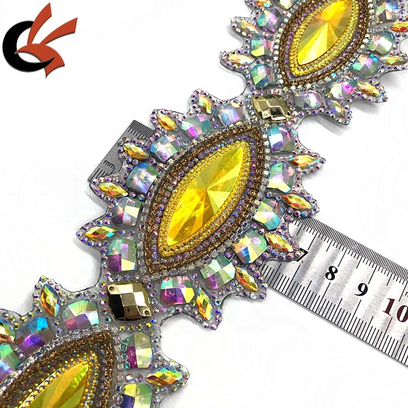 Customization factory wholesale Yellow AB rhinestone hot fix motif apparel trimming