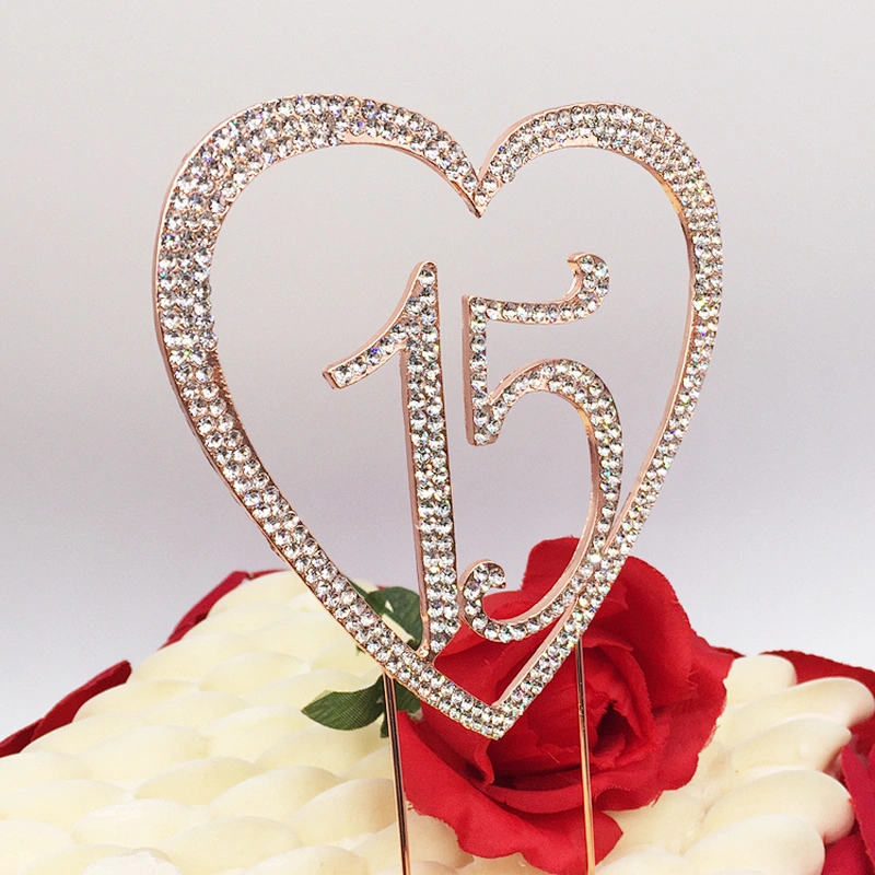 Wedding Engagement Party Wedding Cake Topper Heart Shaped Birthday Rhinestone Cake Topper