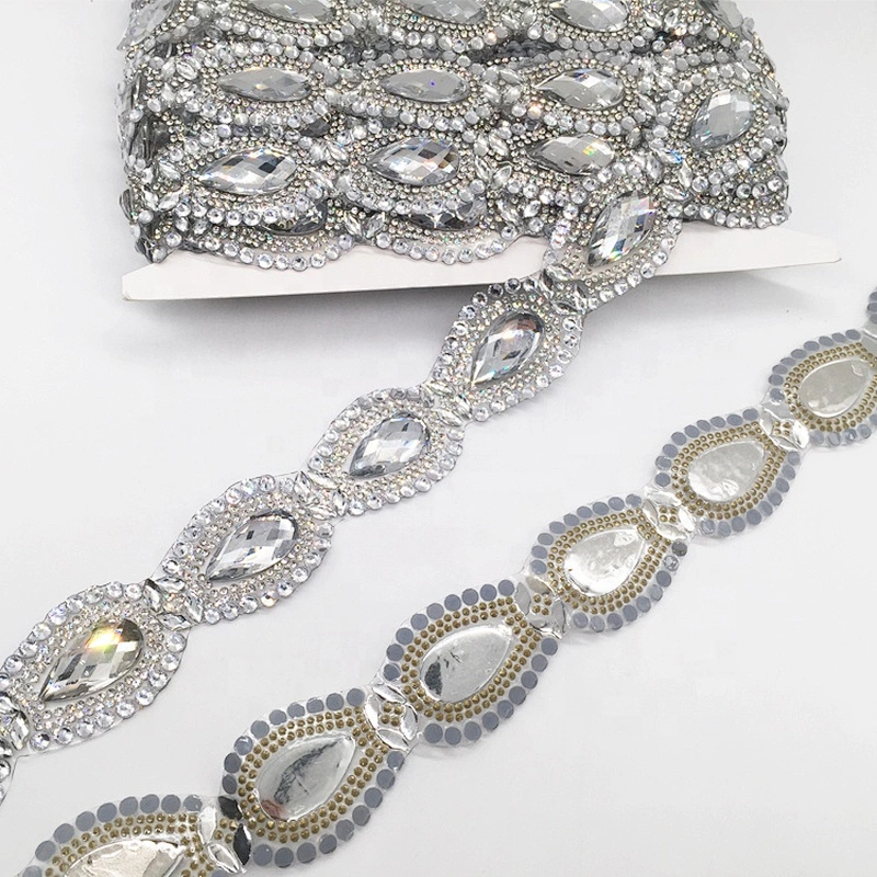 China factory iron on crystal rhinestone resin stone hot melt adhesive trims chain for clothing