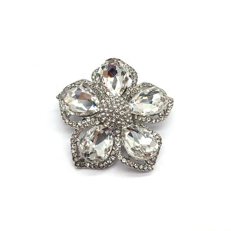 Custom High Quality Making Silver Jewelry Flower Metal Crystal Brooches For Women Clothes