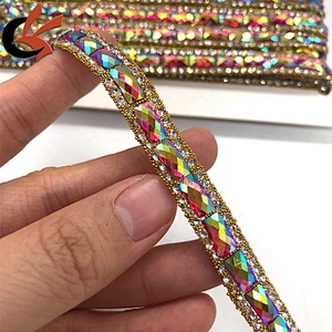 Wholesale Red AB hot fix rhinestone trims iron on crystal ribbon trimming