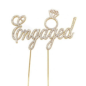 2020 Diamond Crystal Rhinestone Monogram Engaged Cake Topper