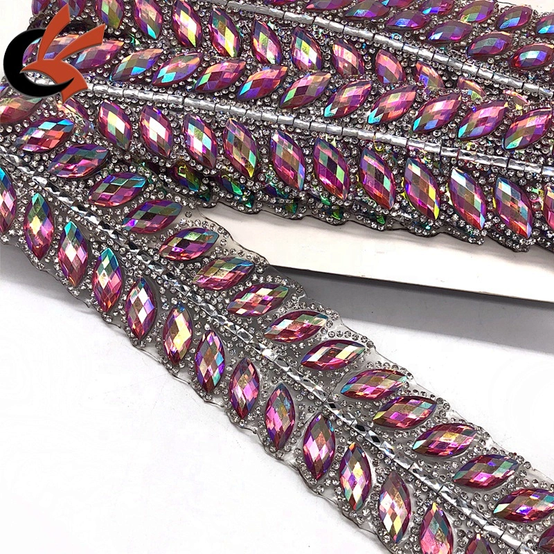 New style Pink AB crystal hot fix rhinestone tape roll iron on motif trimming