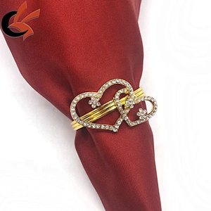 Factory Wholesale Bridal Jewellery double Hearts diamante crystal napkin ring for table decoration