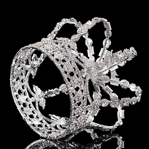 Popular King Crowns Adult Prince Men Birthday Prom Kings Costume Full Round Metal Crystal King's Crown
