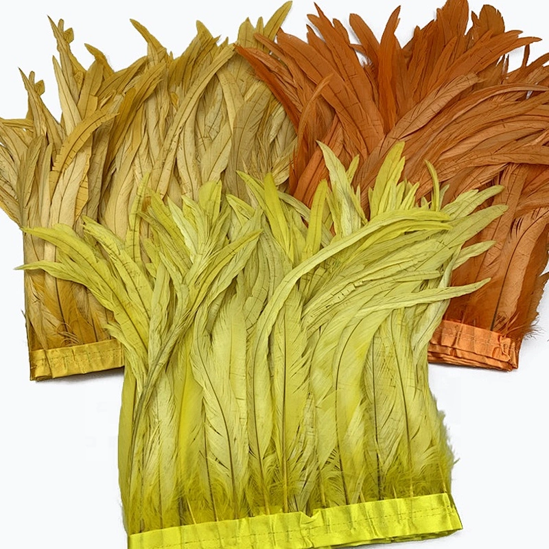 stage performance feathers 30-35 cm decolorized dyed rooster tail feather with  cloth trimming