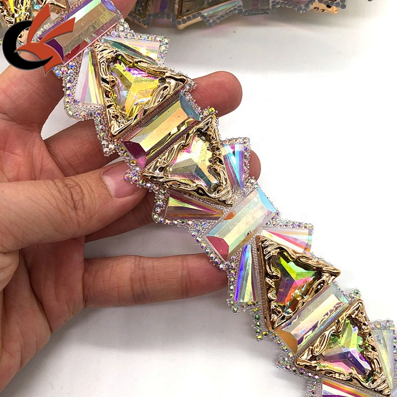 wedding dress decoration opal white AB shining crystals hot fix tape trimming