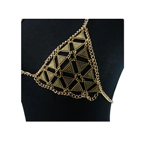 Stitching personality bikini accessories hollow geometric triangle halter metal bikini bra body chain