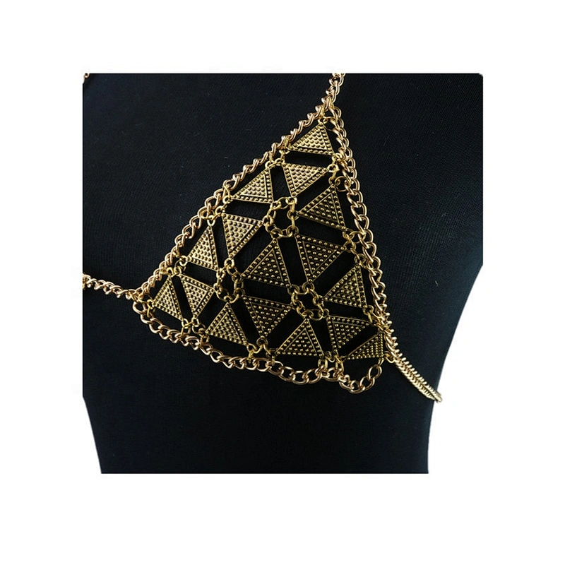 Stitching personality bikini accessories hollow geometric triangle halter metal bikini bra body chain
