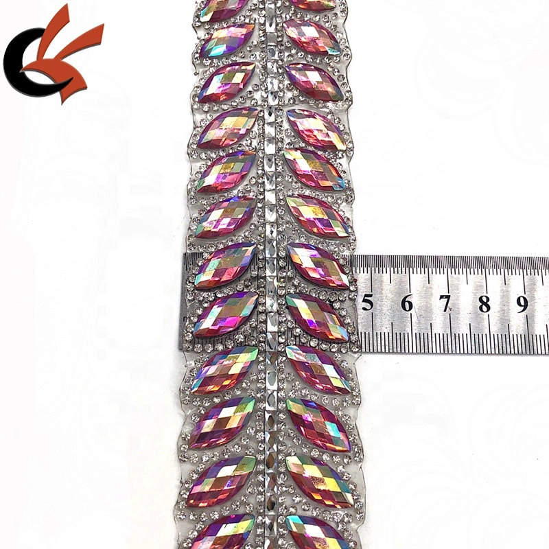 New style Pink AB crystal hot fix rhinestone tape roll iron on motif trimming