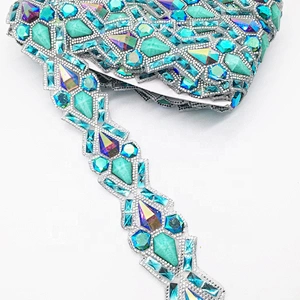 NEW iron on garment rhinestone applique trim hotfix resin beads chain trims for decoration
