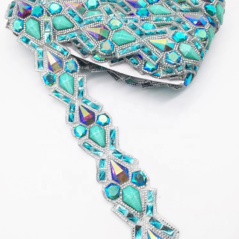 NEW iron on garment rhinestone applique trim hotfix resin beads chain trims for decoration