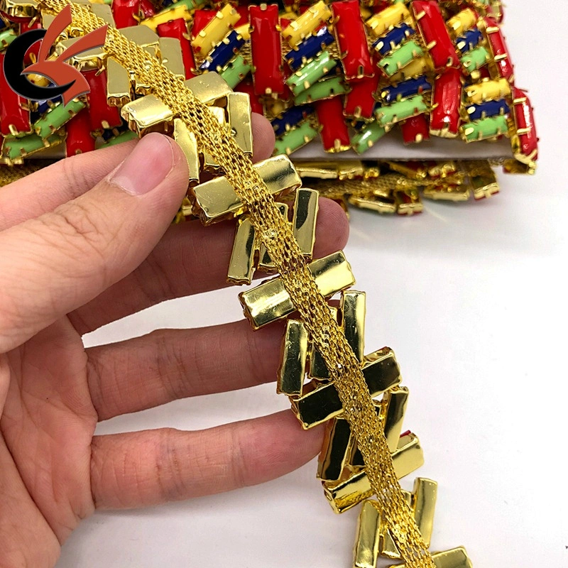 Costume dress decoration Red Yellow Green Blue rectangle rhinestone alternate chain trimming