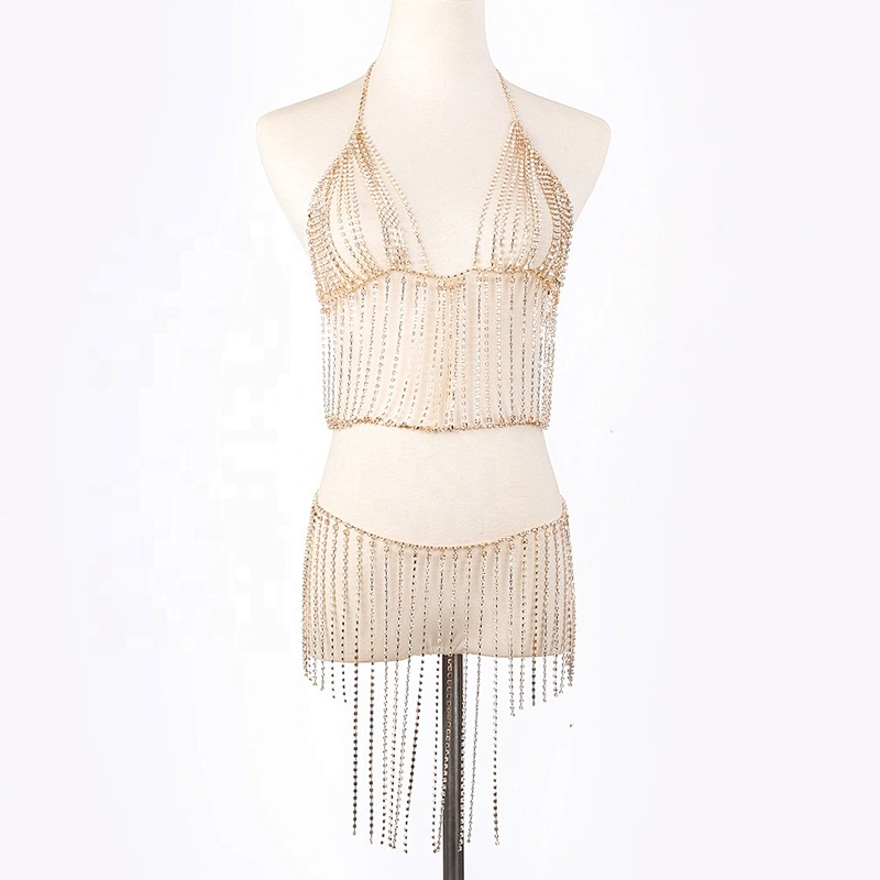 Women Girls Baroque Jeweled Crystal Rhinestone Bezel Diamond Dress Set Tassel Sexy Bra Body Chains