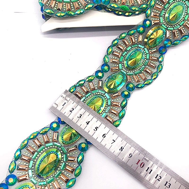 Sewn or Hot Fix Sparkle green AB Crystal Diamond trim for Prom Dresses Belt Applique