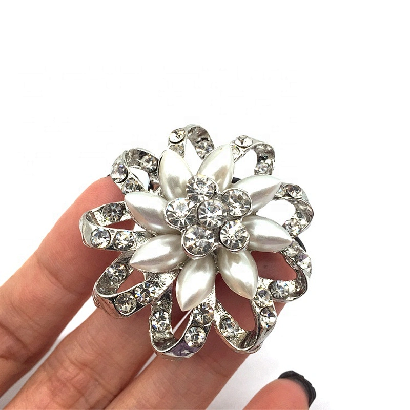 Korean high grade fashion women flower lapel pin magnetic rhinestone crystal pearl flower brooch pin