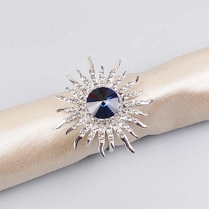 Custom factory production wedding table jewelry classic dark blue diamond napkin ring
