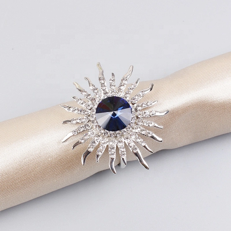 Custom factory production wedding table jewelry classic dark blue diamond napkin ring