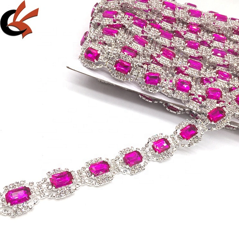 Bulk wholesale wedding decorative glass rhinestone silver setting rose crystal lace trim