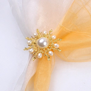 Cheap price model Valentine's Day economical wedding alloy pearl beaded napkin ring
