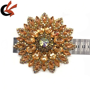 Gold Gorgeous Acrylic Crystal Rhinestone Diamante Motif Sew on Applique for Carnival Dress Decoration