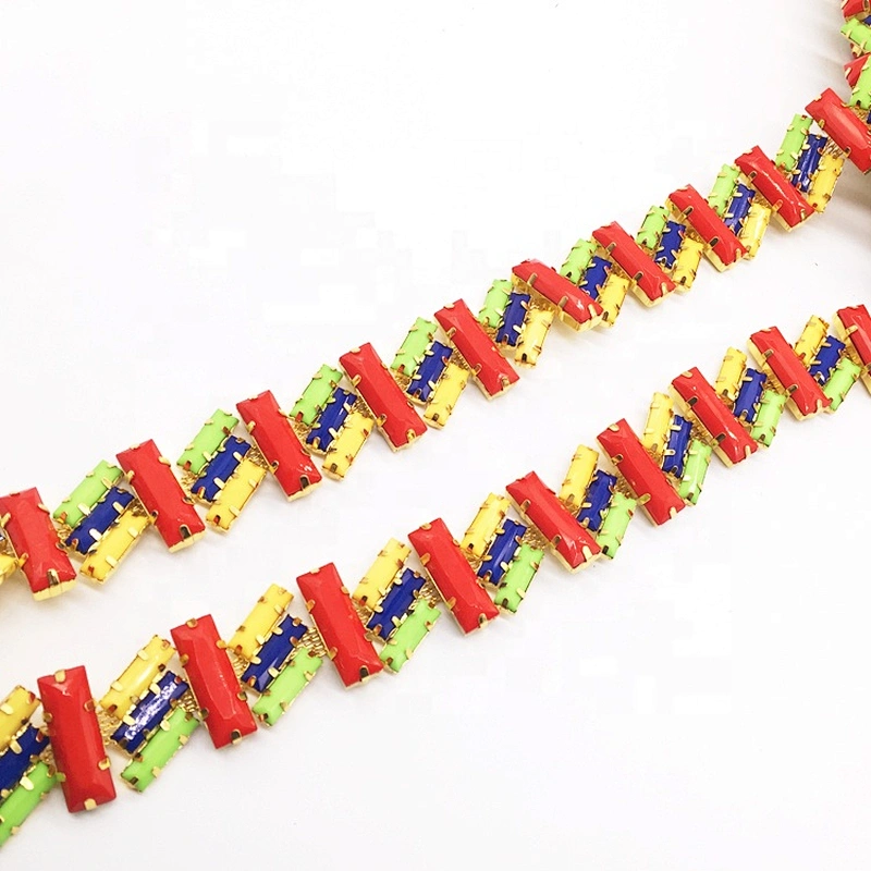 Custom free collocation mixed resin colors gold plated rhinestone wristband sash chain trims for garment