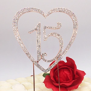 Wedding Engagement Party Wedding Cake Topper Heart Shaped Birthday Rhinestone Cake Topper
