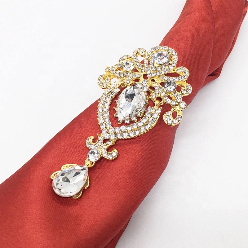 Custom Rhinestone Folding Design Gold Plated Elegant Crystal Jewelry Rhinestone Napkin Ring