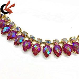 wholesale glisten red AB glitter resin rhinestone chain trimming