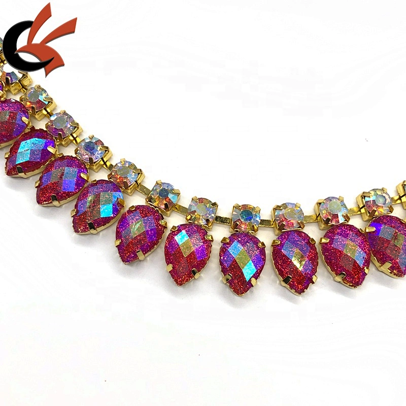 wholesale glisten red AB glitter resin rhinestone chain trimming