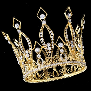 Zirconia Fashion large gold kings Baroque  tiara crown for pageant