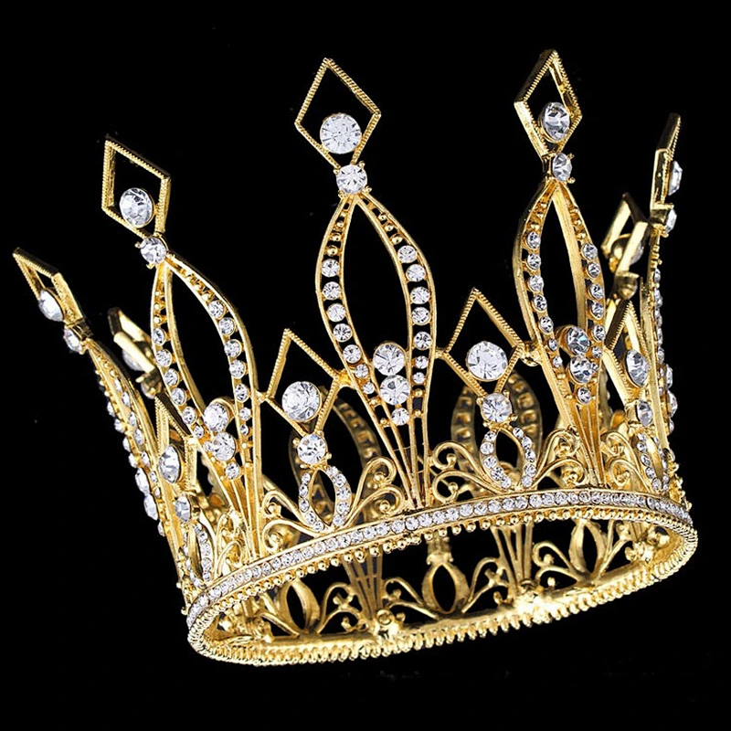 Zirconia Fashion large gold kings Baroque  tiara crown for pageant