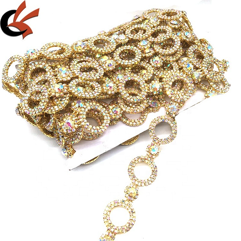 Solid Metal Rhinestone Round AB Crystal Trims Bridal Wedding Cake Decoration Gold Plating Chain Trims