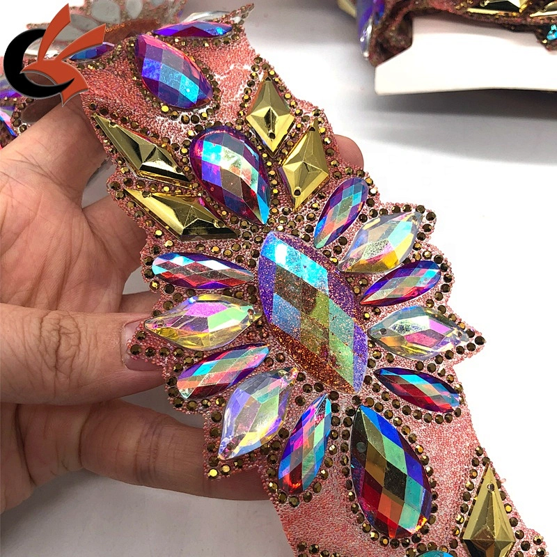 Big size Sewing Decoration Appliques Motif Hot Fix Rhinestone Tape Trim  For Dresses
