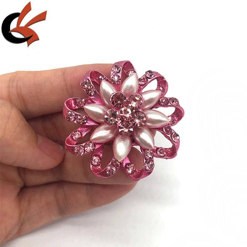 New fashion 40mm flower pink base pink crystal rhinestone brooch pins