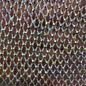 Factory Wholesale Elastic Stretch Crystal Trimming Rhinestone  Mesh Fabric For Shoes Clothes Garment Accessories
