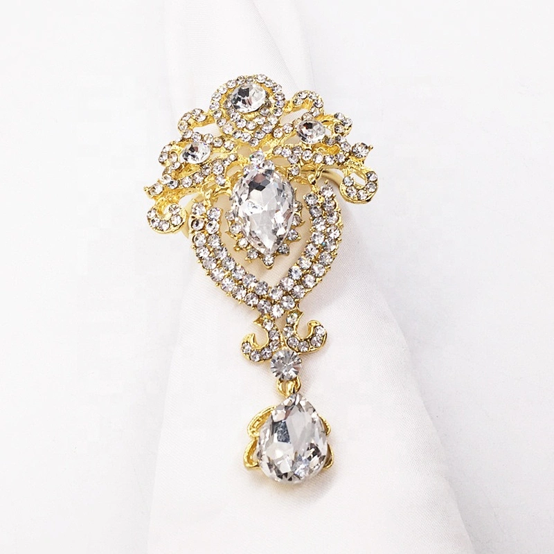 Custom Rhinestone Folding Design Gold Plated Elegant Crystal Jewelry Rhinestone Napkin Ring
