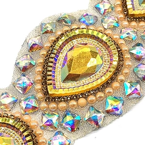 Iron On Resin Trimming Supplier Gold Resin pearl rhinestone trim