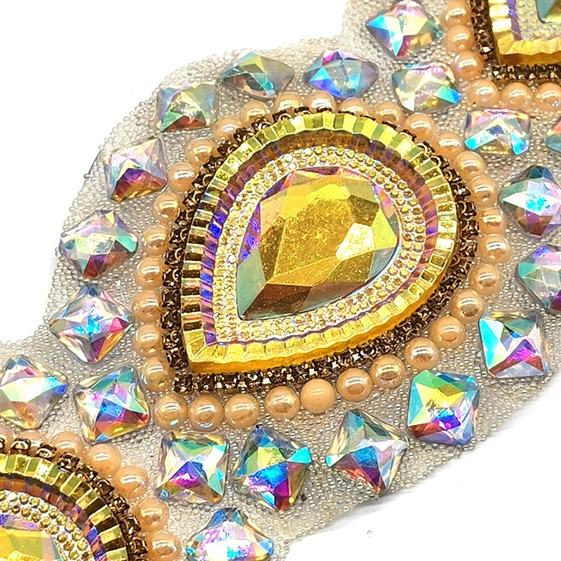 Iron On Resin Trimming Supplier Gold Resin pearl rhinestone trim