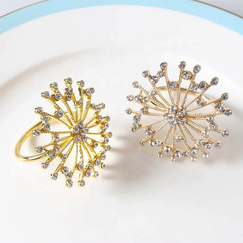 Simple style gold metal rhinestone beads napkin ring for weddings