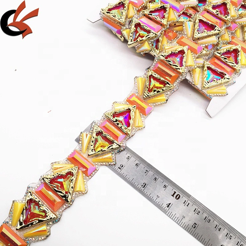 New Arrival Fashion Luxury Women Clothing Multi-colored Resin Hotfix Rhinestones Fabric Trims Applique Tape