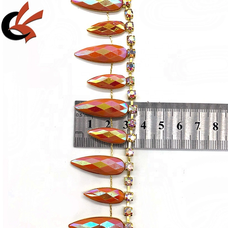 Wholesale sparkling orange AB coating resin rhinestone fringe trimming