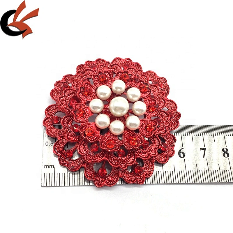 2020 New Arrival Garment Ornament Chromatic Large Flower Metal Brooches Pearl Pin Brooch For Women