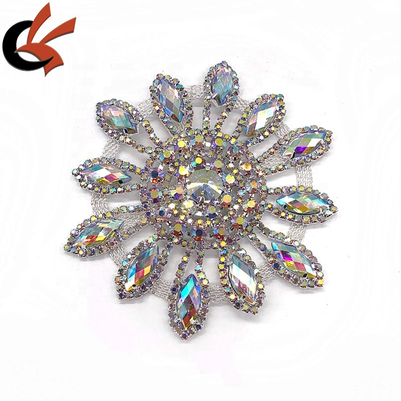 Fashion design round welding chain patch sew on silver/gold rhinestone appliques