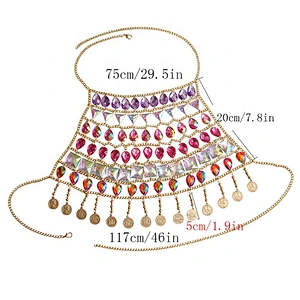 Vacation Style Luxury Sexy Body chain Various Shape Gems with Metal Bra Bikini chain